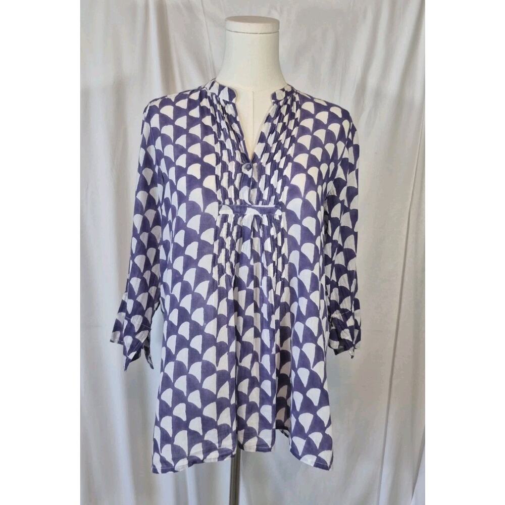Tuckernuck Oliphant White Purple Cotton Tunic Top Medium